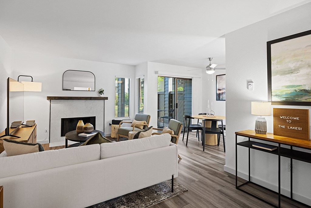 Fireplace in the Living Room at The Lakes in Bellevue, WA 98007